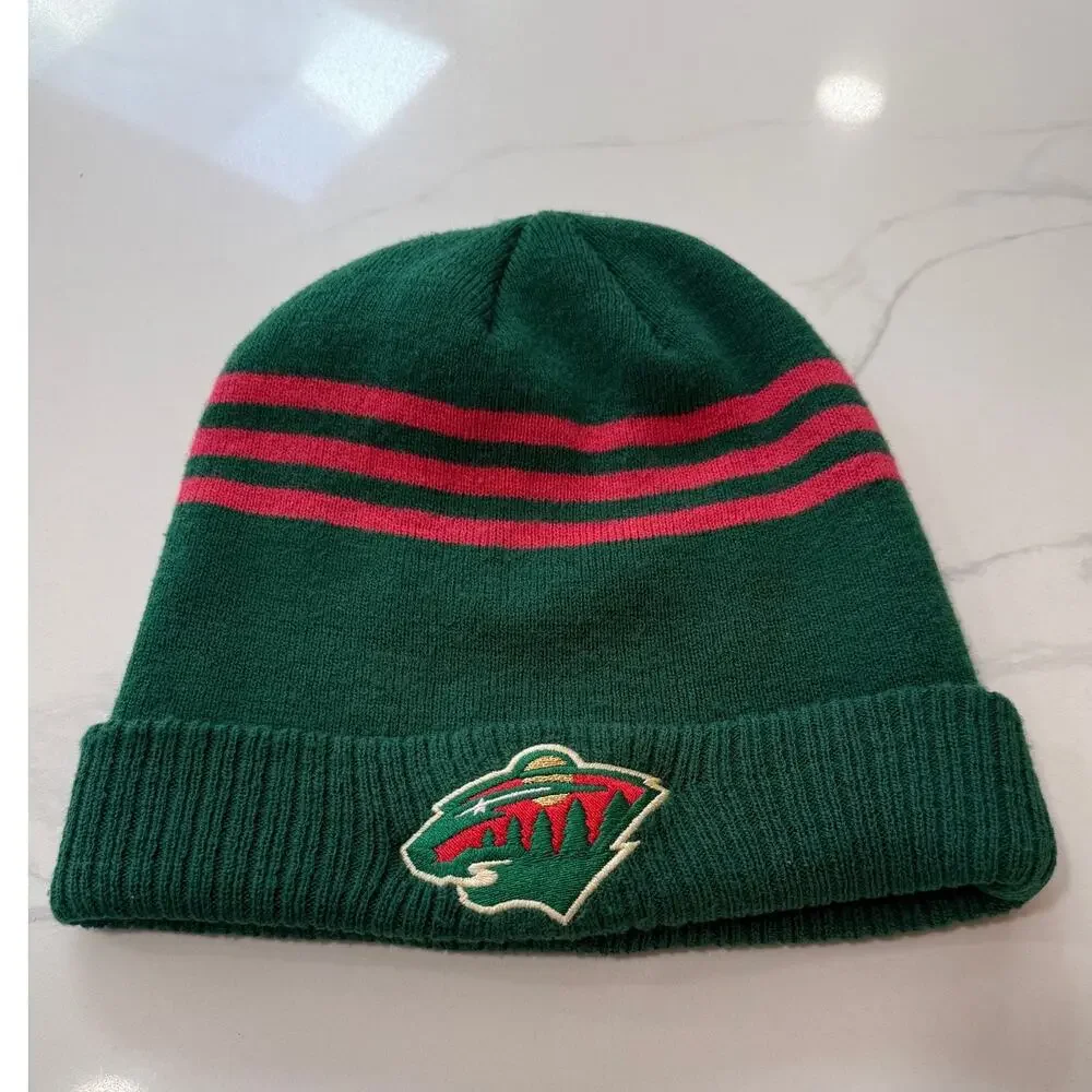 Minnesota Wild Adidas NHL Hockey Beanie Green Red Striped Cuffed Knit Hat Unisex